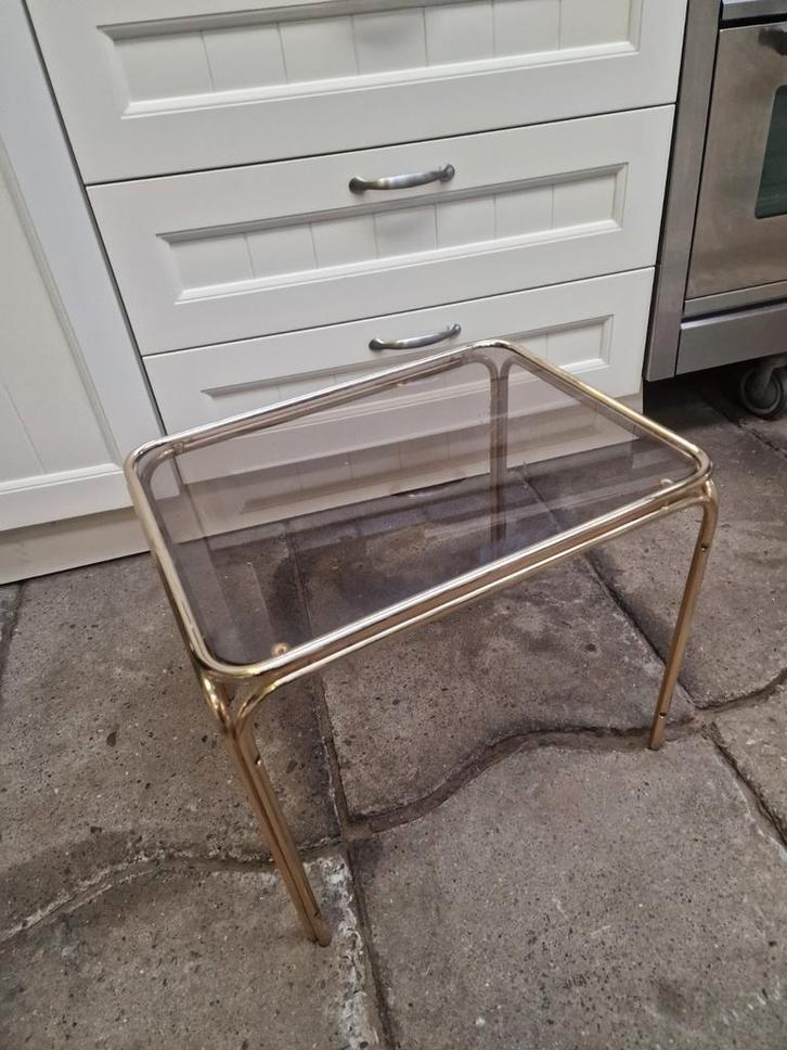 Messing buisframe bijzettafeltje Hollywood recency, Huis en Inrichting, Tafels | Bijzettafels, Zo goed als nieuw, Rechthoekig
