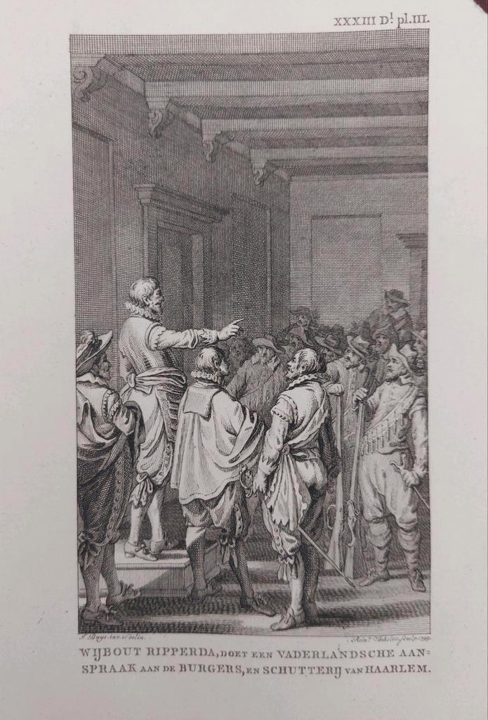 5/ Wijbout Ripperda doet een Vaderlandsche aanspraak Haarlem, Antiek en Kunst, Kunst | Etsen en Gravures, Ophalen of Verzenden