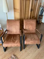 2 Fauteuils - Microleder Camel, Zwart Frame, Ophalen, Minder dan 75 cm, Zo goed als nieuw, Metaal