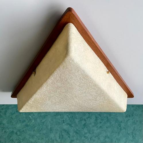 Vintage 60’s Fiberglas en Teakhouten Plafonniere / Wandlamp, Huis en Inrichting, Lampen | Plafondlampen, Gebruikt, Hout, Kunststof