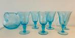 6 POLS POTTEN azuurblauwe wijnglazen met karaf, Ophalen, Glas of Glazen, Overige stijlen, Glas
