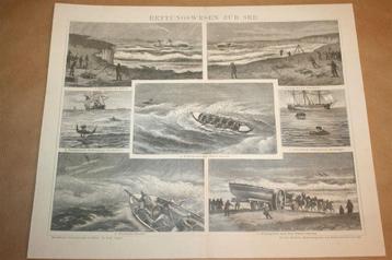 Antieke prent - Reddingswezen op zee - Circa 1885 !! beschikbaar voor biedingen
