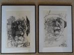 Twee portretten van oudere man monoprint L. de Vries, Antiek en Kunst, Kunst | Etsen en Gravures, Verzenden