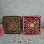 2 Retro vintage raffia onderzetters vierkant, Ophalen of Verzenden