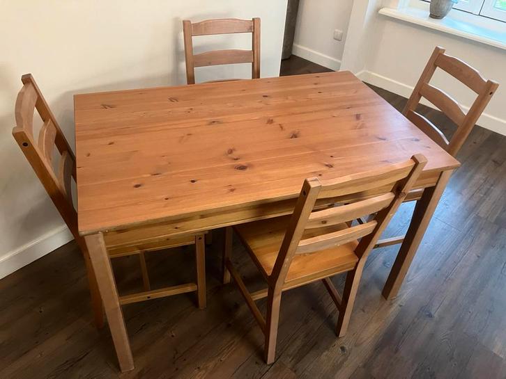 Grenen Keukentafel met 4 Stoelen, Huis en Inrichting, Complete eetkamers, Gebruikt, 4 tot 6 stoelen, Ophalen
