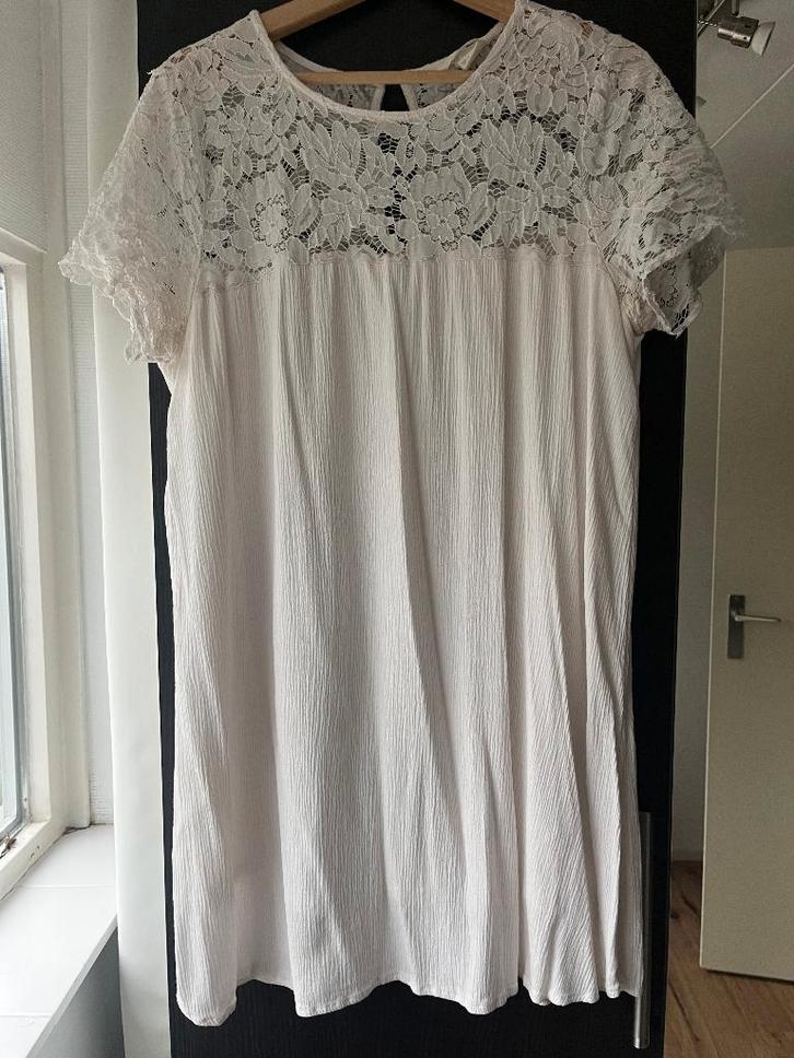 H&M tuniek wit met korte mouw (maat 44), Kleding | Dames, Grote Maten, Zo goed als nieuw, Blouse of Tuniek, Wit, Ophalen of Verzenden