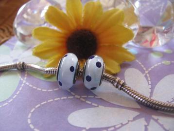 2 x Pandora bedel 790610 = Murano polka dots BLAUW =  beschikbaar voor biedingen