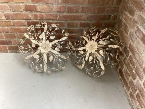 Brocante plafondlampen (2x), Huis en Inrichting, Lampen | Plafondlampen, Zo goed als nieuw, Glas, Metaal, Ophalen