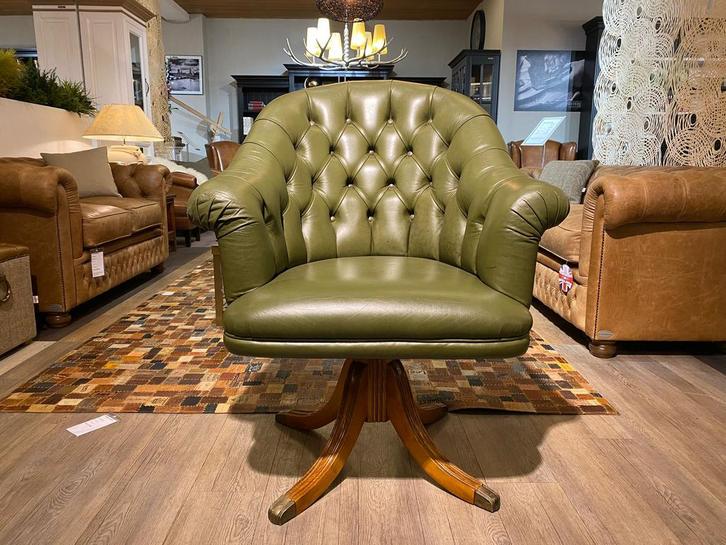 Engelse chesterfield bureaustoel Groen, Huis en Inrichting, Bureaustoelen, Zo goed als nieuw, Groen, Ophalen of Verzenden