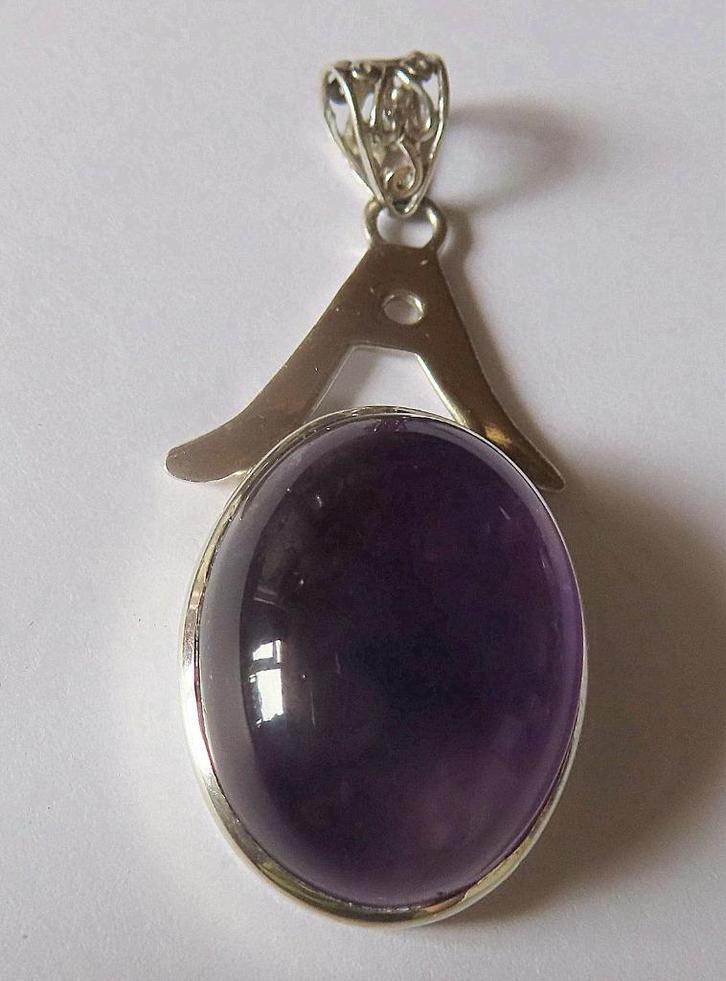 Koopje! Royale zilveren hanger amethist cabouchon . incl ver, Sieraden, Tassen en Uiterlijk, Kettinghangers, Zo goed als nieuw