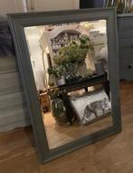 Stoere spiegel hout, doorleefde wandspiegel olijfgroen VdlM, 75 tot 100 cm, 100 tot 150 cm, Rechthoekig, Ophalen of Verzenden