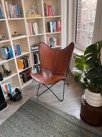 Mooie vlinderstoel van leer, Huis en Inrichting, Stoelen, Ophalen, Bruin, Leer, Zo goed als nieuw