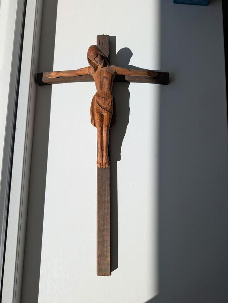 Houten Jezus aan het kruis - 70 x 40 cm, Antiek en Kunst, Antiek | Religie, Ophalen of Verzenden