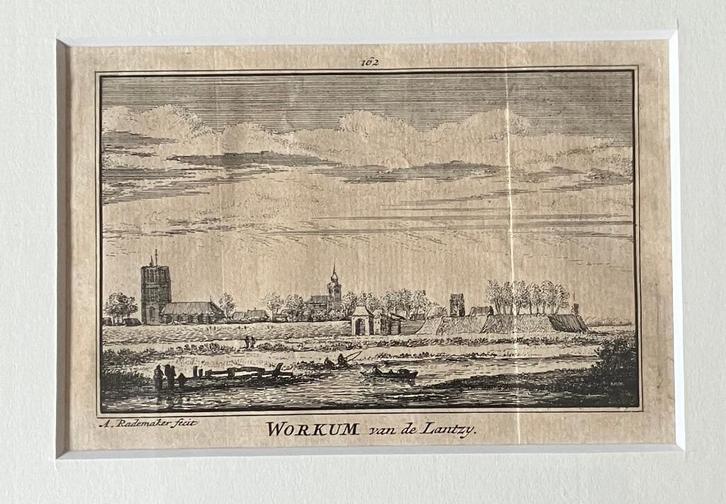 Woudrichem. Workum van de Lantzij Kopergravure Abr.Rademaker, Antiek en Kunst, Kunst | Etsen en Gravures, Verzenden