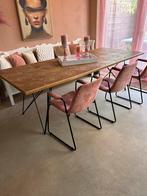 Eettafel van boomstammen met gietijzeren poten - 240x100cm, Huis en Inrichting, Tafels | Eettafels, Gebruikt, 200 cm of meer, Vijf personen of meer