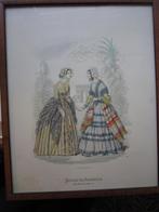 2 Franse Modeprenten in lijstjes Journal de Moiselles, Ophalen, Voor 1940, Gebruikt, Klederdracht