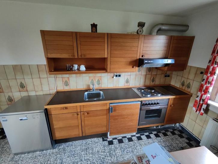 Vintage eikenhouten keuken met apparatuur, Huis en Inrichting, Keuken | Complete keukens, Gebruikt, Enkelwandige keuken, Bruin