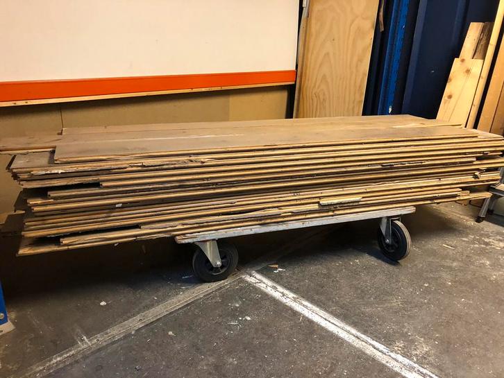 15m2  gebruikte eiken vloerdelen, Doe-het-zelf en Verbouw, Hout en Planken, Gebruikt, Plank, Eiken, 250 tot 300 cm, Minder dan 25 mm