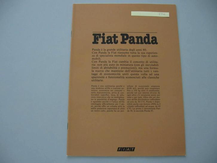 FT 536 Fiat Panda, 1980, folder, Boeken, Auto's | Folders en Tijdschriften, Zo goed als nieuw, Overige merken, Ophalen of Verzenden