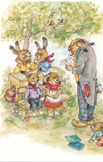 6 Leuke kunstkaarten van Lore Hummel - De Hazenschool beschikbaar voor biedingen