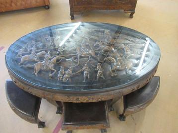Oer 11513 vintage ovale Chinese salontafel met 6 krukjes beschikbaar voor biedingen
