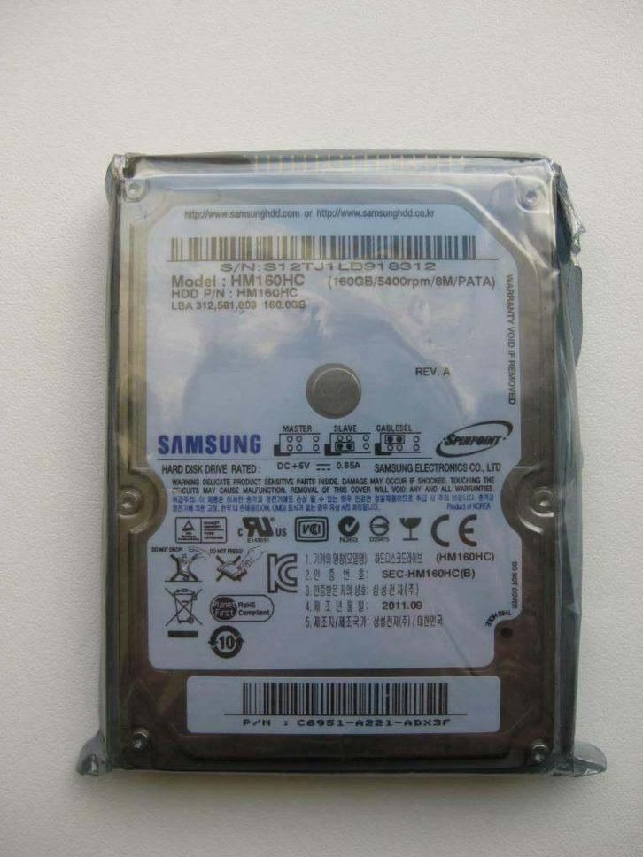Nieuwe Samsung 160GB 2,5" IDE laptop harddisk, Computers en Software, Harde schijven, Nieuw, Laptop, Intern, HDD, IDE, Ophalen of Verzenden