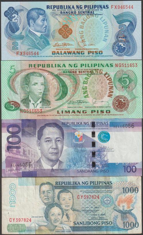 Philippines set van 4 biljetten gebruikt (nr 21), Postzegels en Munten, Bankbiljetten | Azië, Setje, Zuidoost-Azië, Verzenden