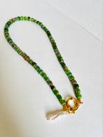 Glas kralen ketting met parel hanger, Ophalen of Verzenden, Nieuw, Groen, Overige materialen