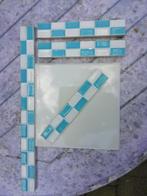 200 antieke geblokte randtegels 15.2 x 2.1cm turquoise wit, Antiek en Kunst, Ophalen