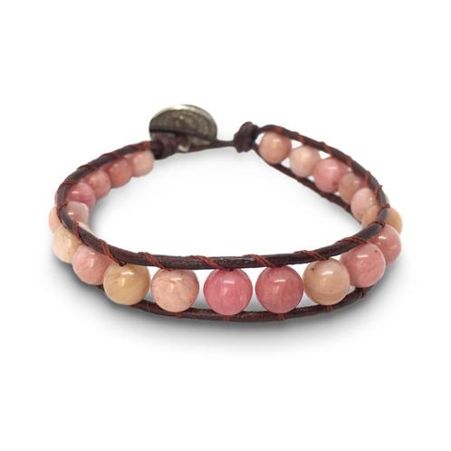 Leren wikkelarmband rhodochrosiet – Handgemaakt en verstelba, Sieraden, Tassen en Uiterlijk, Armbanden, Nieuw, Bruin, Ophalen of Verzenden