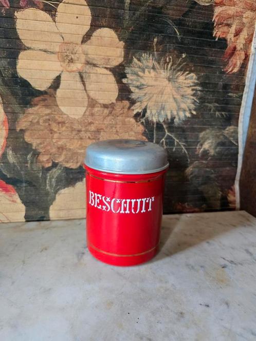 Rood emaille beschuitbus, Antiek en Kunst, Antiek | Emaille, Ophalen of Verzenden