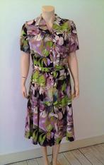 Bloemen jurk paars groen Vintage Retro, Maat 38/40 (M), Ophalen of Verzenden, Onder de knie, Zo goed als nieuw