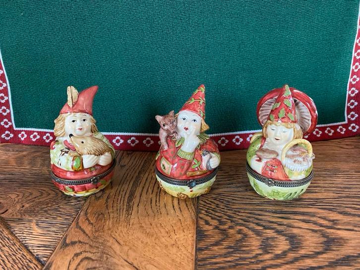 3 Vintage Porseleinen Doosjes met Kabouters, Antiek en Kunst, Antiek | Keramiek en Aardewerk, Ophalen