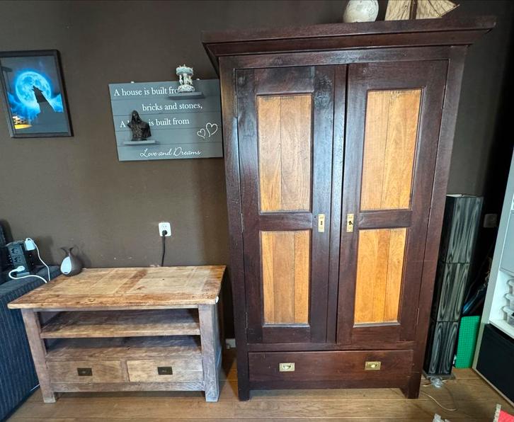 Grote koloniaalse kast + lage koloniaalse kast. Massief, Huis en Inrichting, Kasten | Dressoirs, Gebruikt, 100 tot 150 cm, 50 tot 75 cm