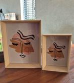 Set van 2 houten fotolijsten met abstracte kunst, Minder dan 50 cm, Nieuw, Ophalen of Verzenden, Minder dan 50 cm