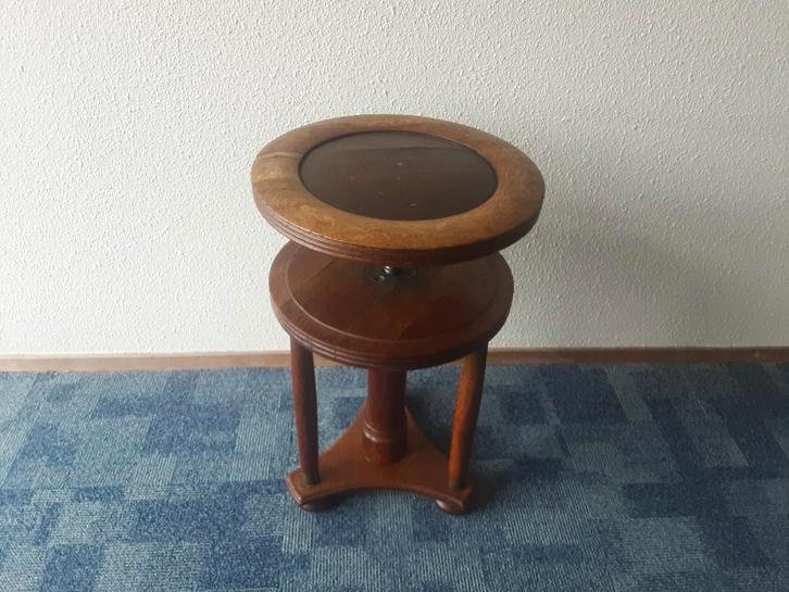 ANTIEKE ZWARE HOUTEN PIANO KRUK VERSTELBAAR LEDEREN ZITTING, Huis en Inrichting, Krukjes, Gebruikt, Hout, In hoogte verstelbaar