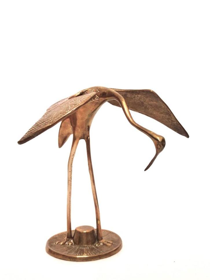 Vintage 70s kraanvogel flamingo vogel messing koper goud klr, Verzamelen, Beelden en Beeldjes, Zo goed als nieuw, Dier, Verzenden