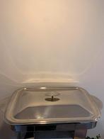 Chafing dish rvs met vuurvaste glazen schaal, Ophalen, Zo goed als nieuw