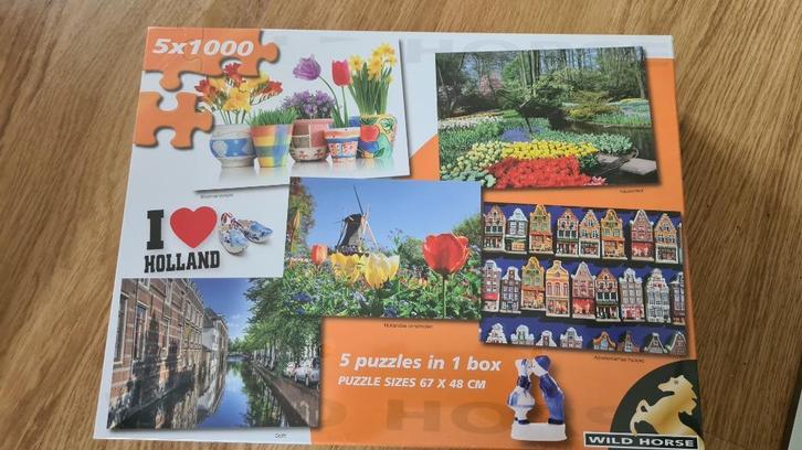 Wild Horse - I love Holland 5 puzzels x 1000 stukjes -nieuw, Hobby en Vrije tijd, Denksport en Puzzels, Nieuw, Legpuzzel, 500 t/m 1500 stukjes