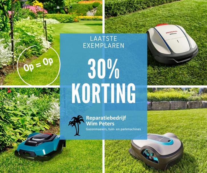 30% korting op nieuwe robotmaaiers (Honda, Makita, Gardena), Tuin en Terras, Robotmaaiers, Nieuw, Minder dan 20 cm, Bestuurbaar via app