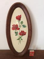 Klein ovaal schilderijtje roosjes rozen roos houten lijst, Huis en Inrichting, Woonaccessoires | Schilderijen, Tekeningen en Foto's