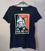 Zwart shirt met kattenprint - Maat M, Verzenden, Zwart, Zo goed als nieuw, Korte mouw