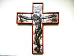 Groot kruisbeeld / crucifix gebrandschilderd opaline glas, Antiek en Kunst, Antiek | Religie, Ophalen of Verzenden