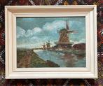 impressionistisch schilderij molens Kinderdijk, Antiek en Kunst, Ophalen of Verzenden