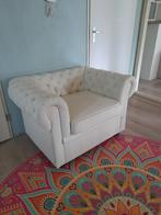 Fauteuil Chesterfield-stijl, leer, creme, Huis en Inrichting, Fauteuils, Ophalen, Zo goed als nieuw, Leer, 100 tot 125 cm