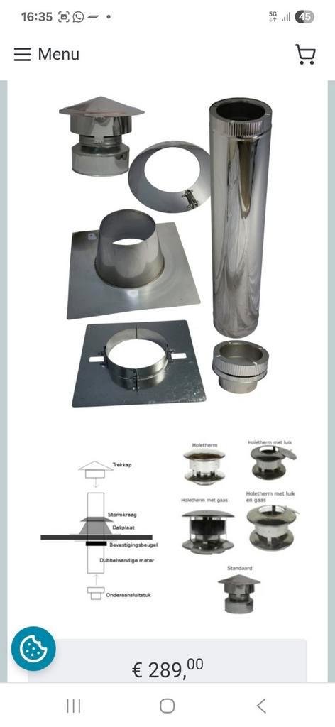 Dakdoorvoer plat dak houtkachel, Doe-het-zelf en Verbouw, Buizen en Afvoer, Nieuw, Afvoer, Rvs, Minder dan 2 meter, 80 mm of meer