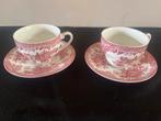 Antieke kop en schotel set, roze bloemmotief (2 sets), Ophalen of Verzenden