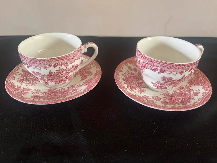 Antieke kop en schotel set, roze bloemmotief (2 sets), Antiek en Kunst, Antiek | Porselein, Ophalen of Verzenden