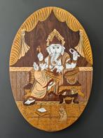 div. marqueterie intarsia Ganesha India ovaal paneel 4430cm, Antiek en Kunst, Ophalen of Verzenden