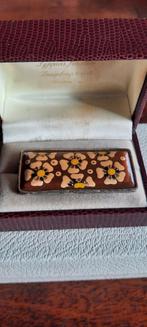 Antieke  emaille  broche, decor bloemen., Sieraden, Tassen en Uiterlijk, Antieke sieraden, Ophalen of Verzenden, Overige materialen